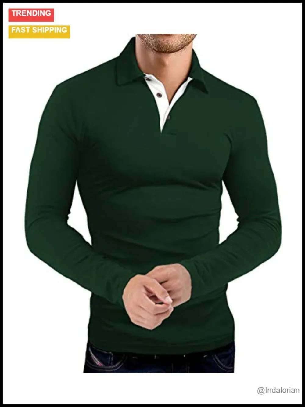 Mens Long Sleeve Polo Shirt Slim Fit Cotton Blend Casual Business Golf